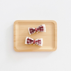 Girl Hair Clip Bow Plaid Lace Christmas CNY Pair (GHP6347)